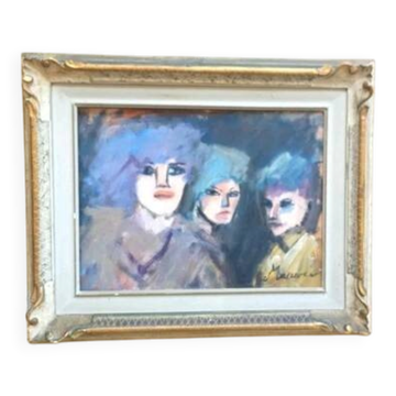 Mino maccari oil-based print 30x40 three female figurines