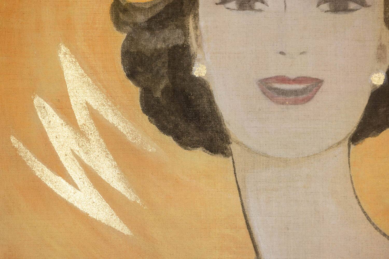 Painted canvas depicting an elegant woman from the 1950s. Contemporary.