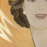 Painted canvas depicting an elegant woman from the 1950s. Contemporary.