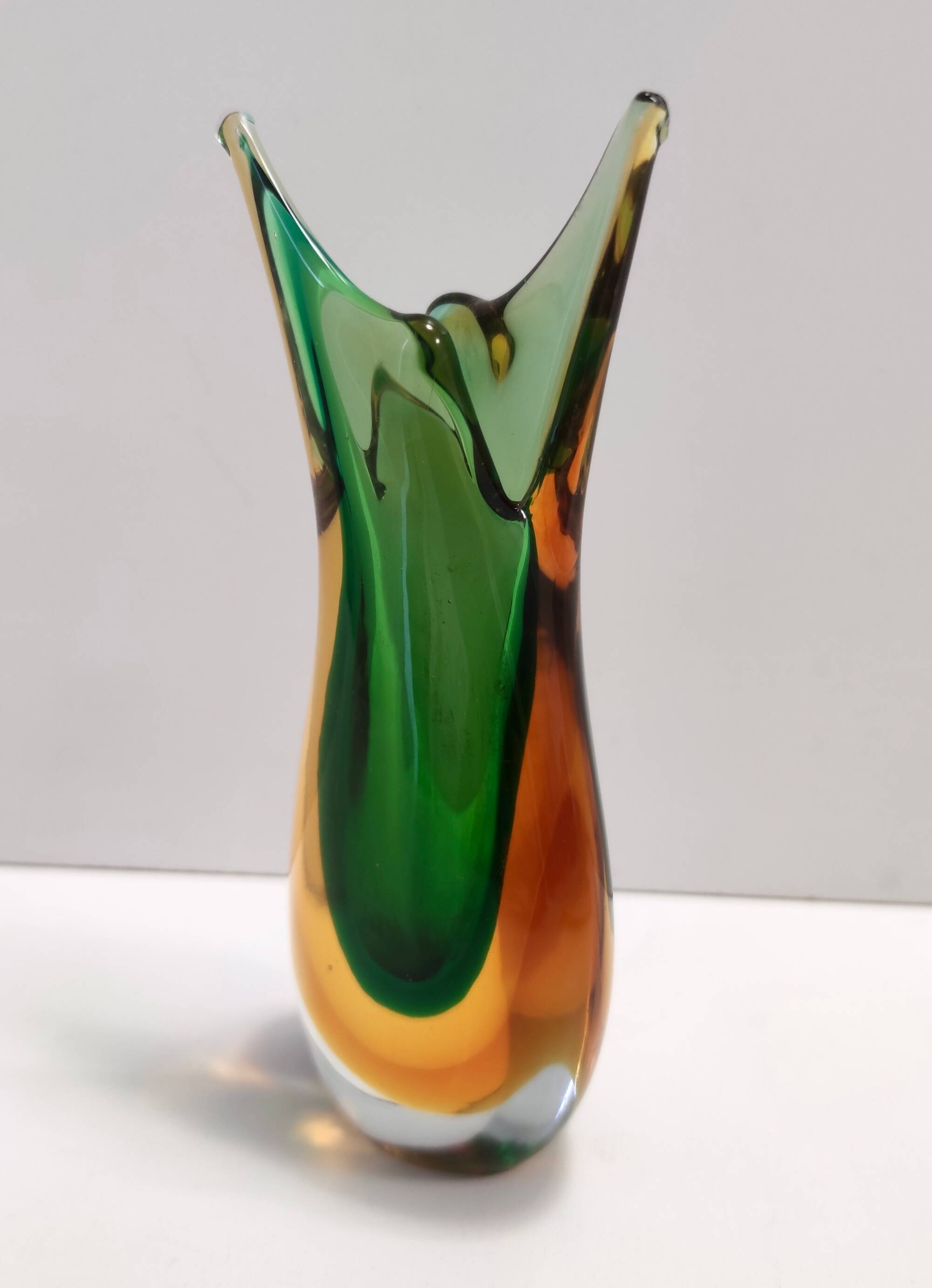 Green and Orange Sommerso Murano Glass Vase by Flavio Poli, Italy