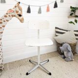 Mid Century Chaise d'école Chaise d'enfant Blanc Bois Métal Vintage Rétro C