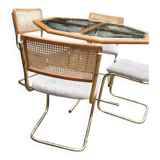 Octagonal brass and glass dining table with 4 chairs, 1960s