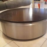 Design coffee table in brushed steel and wood