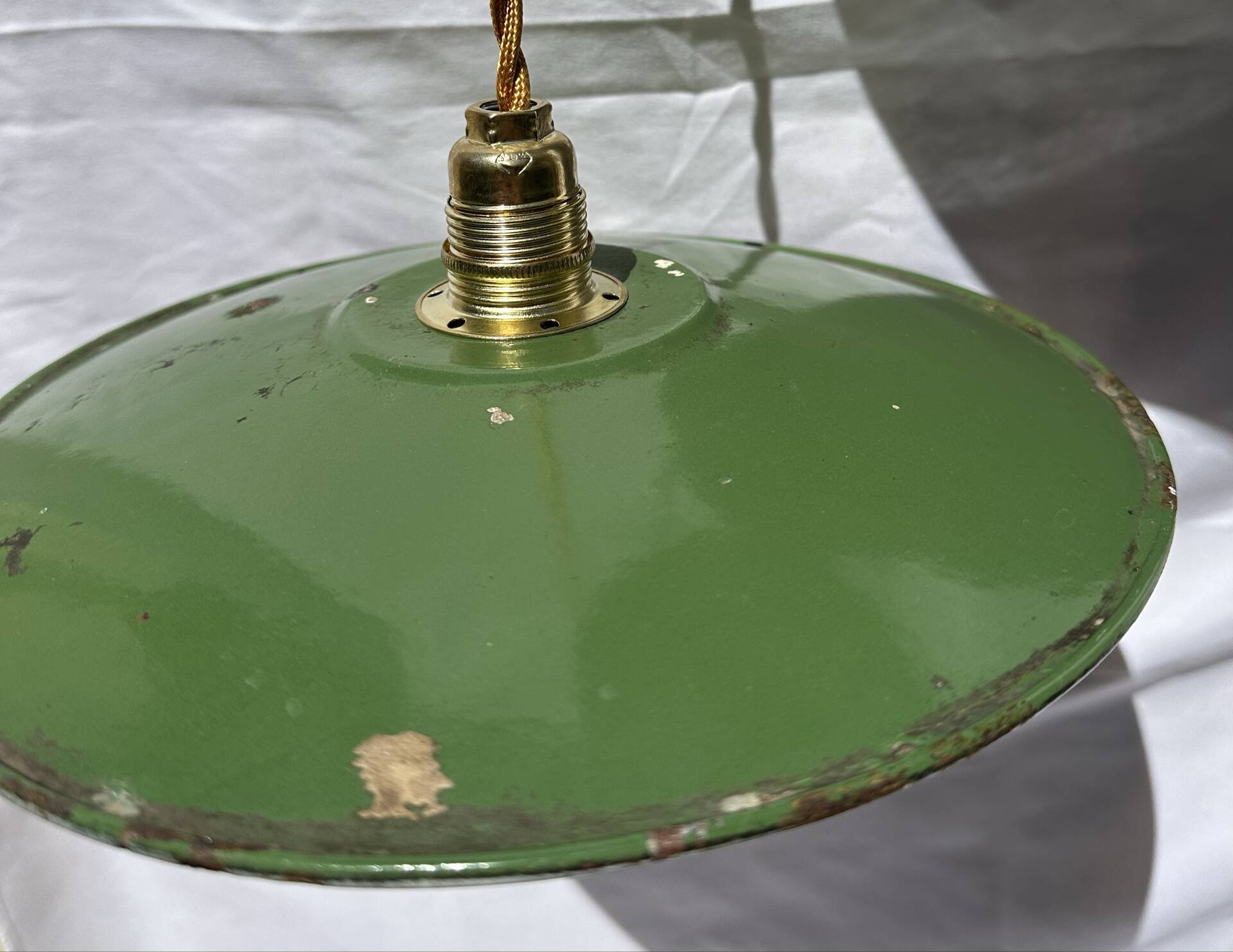 Vintage suspension pair in enamelled sheet metal retro factory style