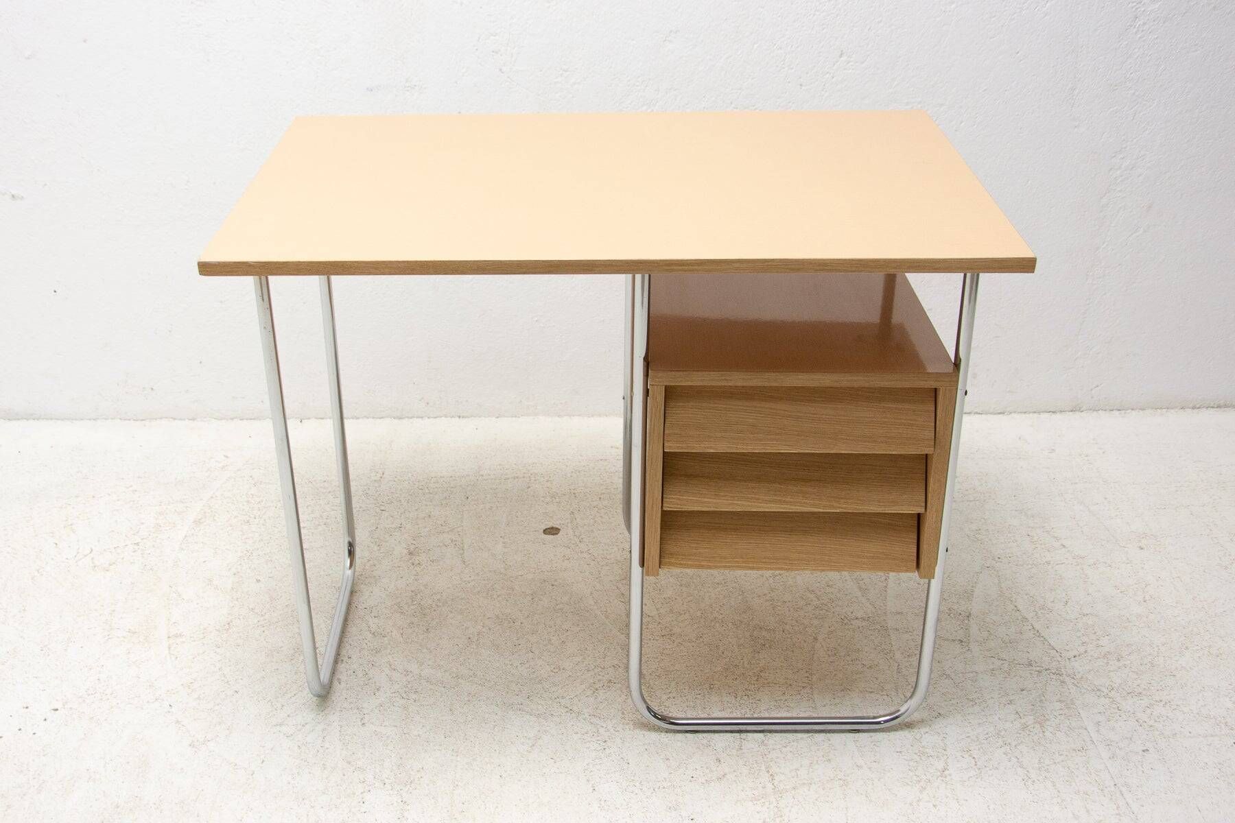 Writing desk, mid-century chrome and formica desk, 1950s, Czechoslovakia