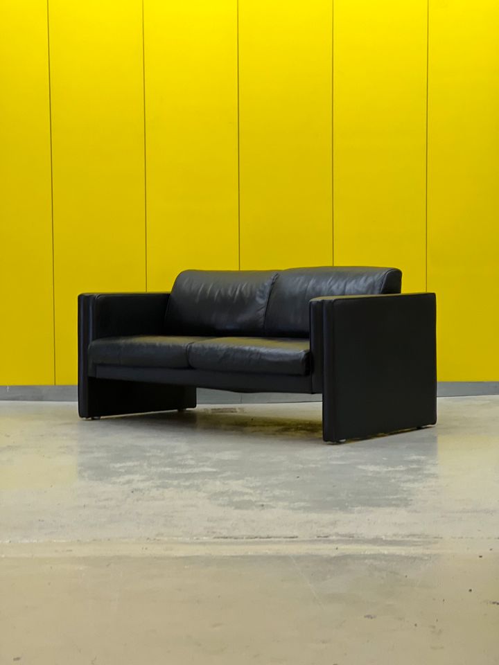Walter Knoll Studio Line Series black leather 2 seater sofa designed by Jürgen Lange
