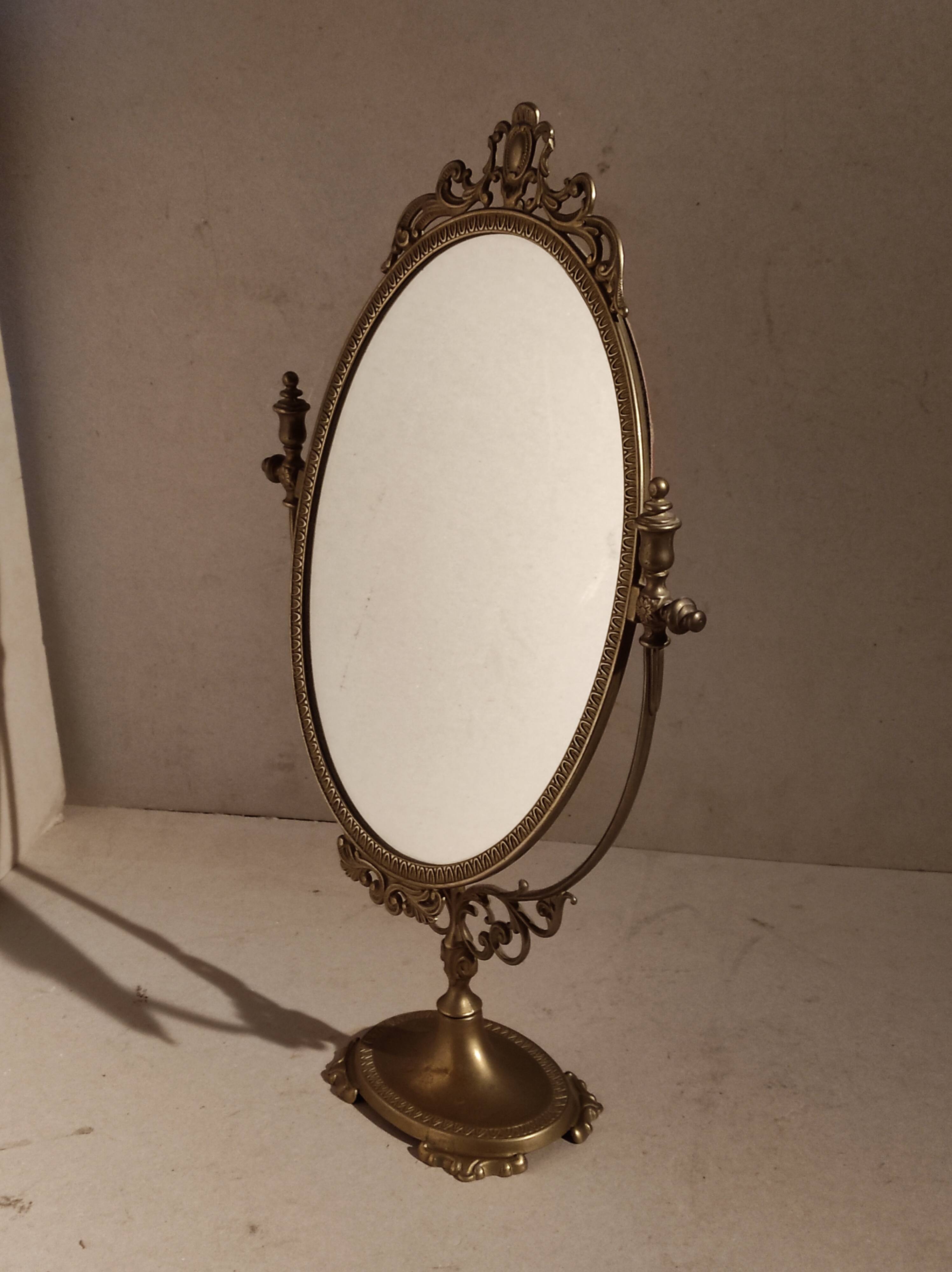 Old table mirror type psyche in silver brass mercury ice cream 38x57cm