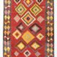 Tapis Kilim vintage en laine rouge clair et jaune 5x8, 155x245 cm