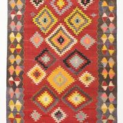 5x8 Light Red & Yellow Vintage Kilim Rug, 155x245Cm Wool Kilim Rug