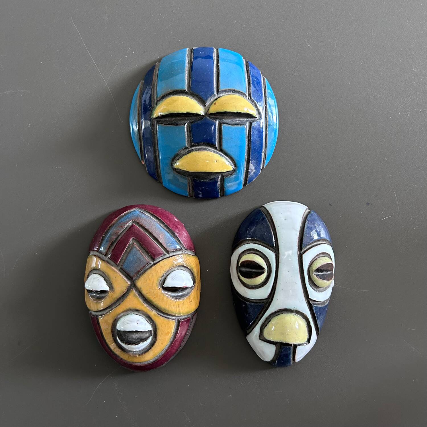 Collection of 3 African ceramic masks