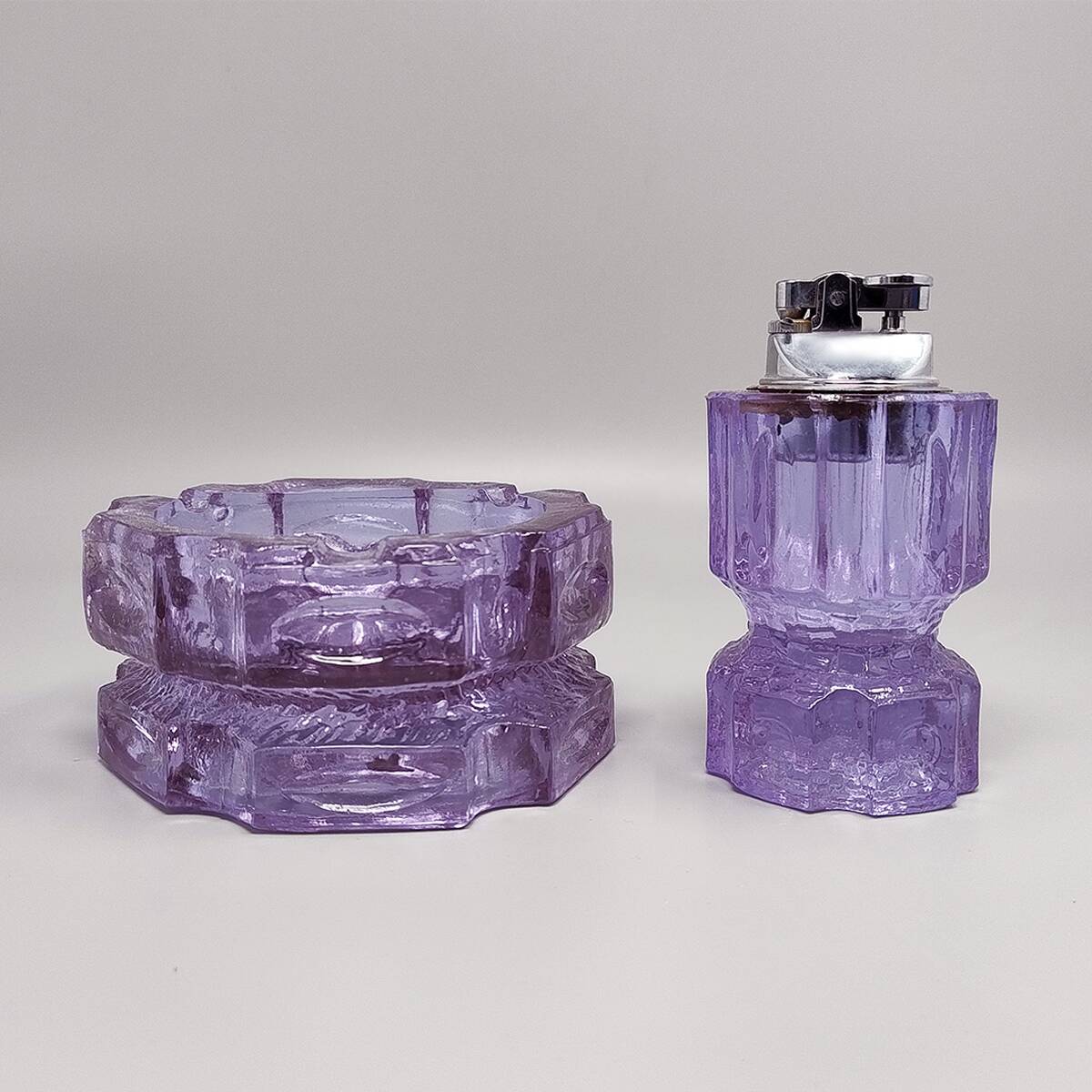 Service à fumeurs violet des années 1970 par Antonio Imperatore en verre de Murano