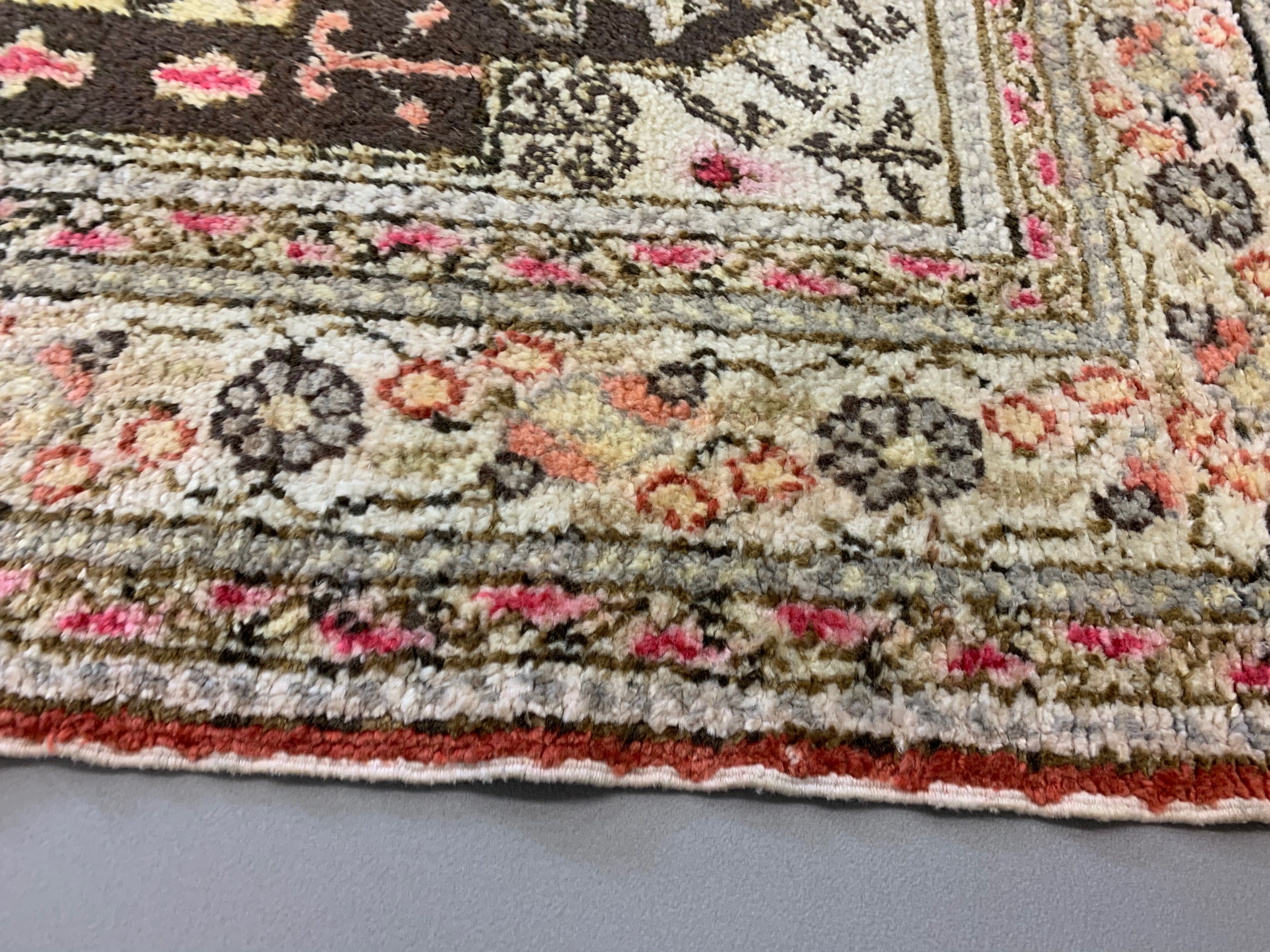 Vintage Turkish Vegan Silk Rug, 110x60 cm, Kayseri, Red, Yellow, Beige Small