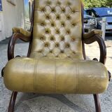 Victoria style green leather chesterfield armchair