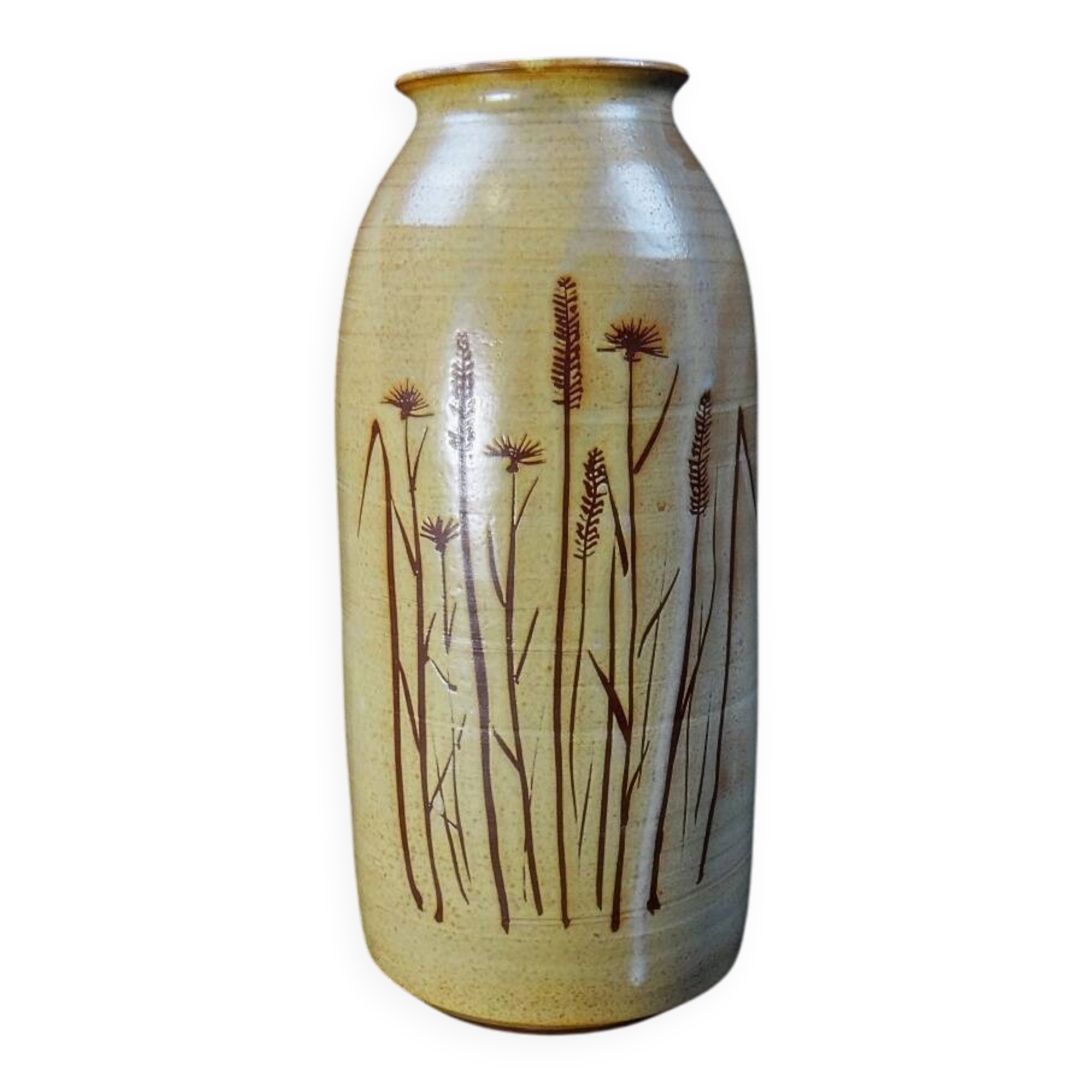 Stoneware Herbarium Vase signed Poteries Dequeker Saint-Georges-la-Pouge, Creuse