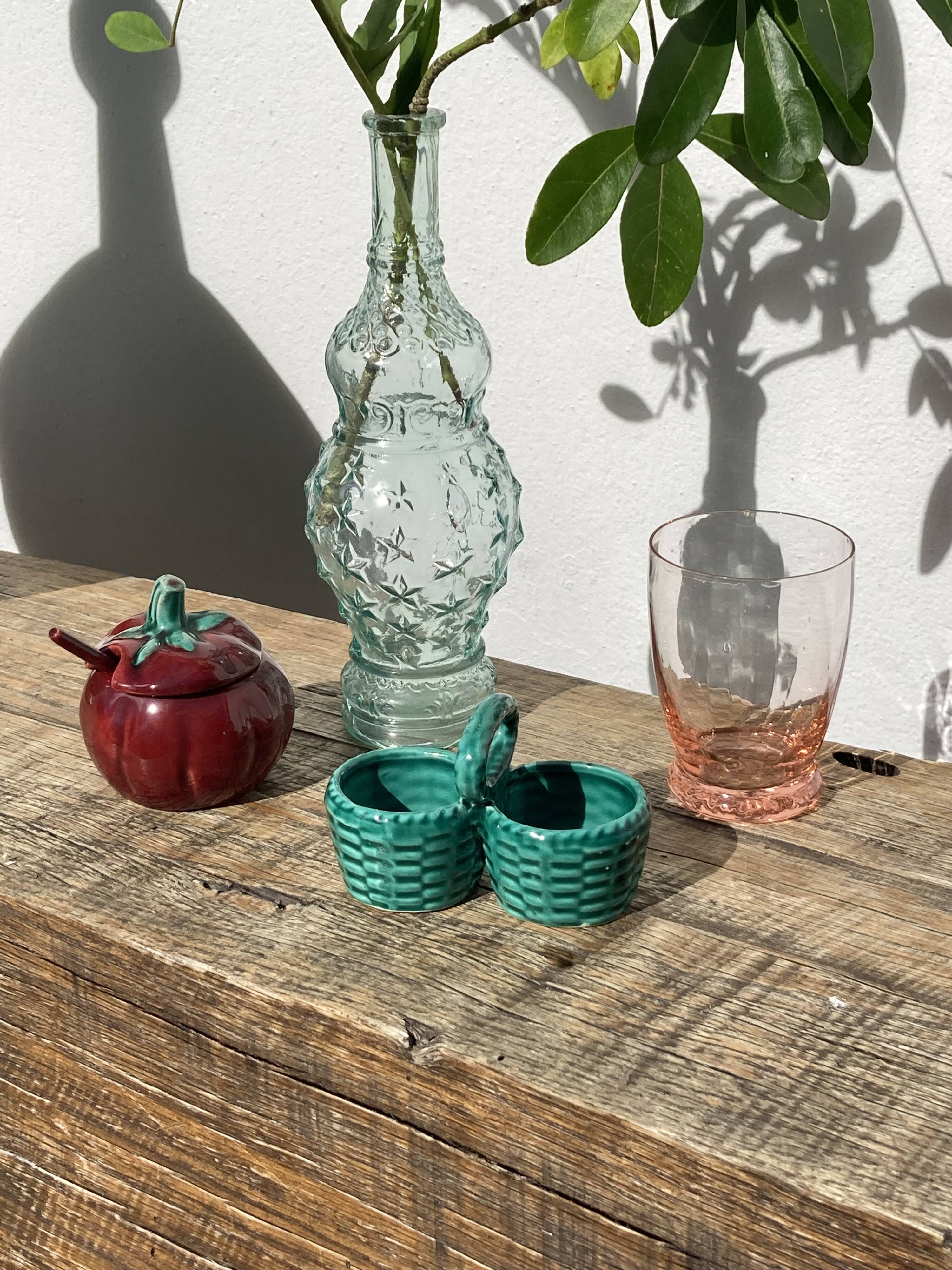 Green slurry pepper shaker, vintage ceramics