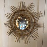 Miroir soleil vintage en rotin