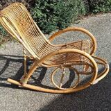 Designer rocking chair in rattan and bamboo from the 1950s/60s