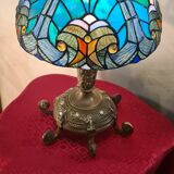 lampe ancienne bronze massif et abat jour verre
