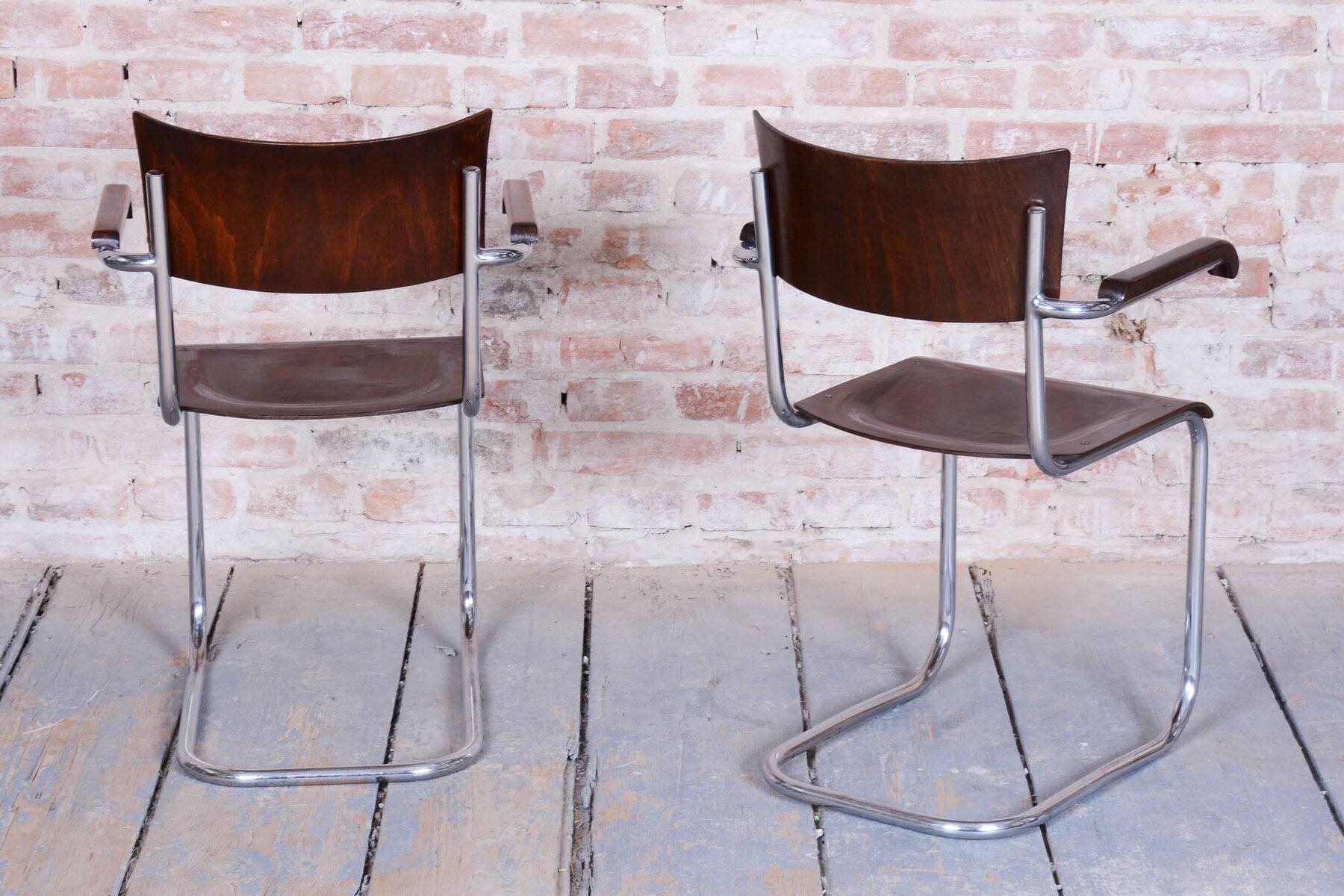 Bauhaus Chairs in Beech by R. Slezák, 1930s, Set of 2