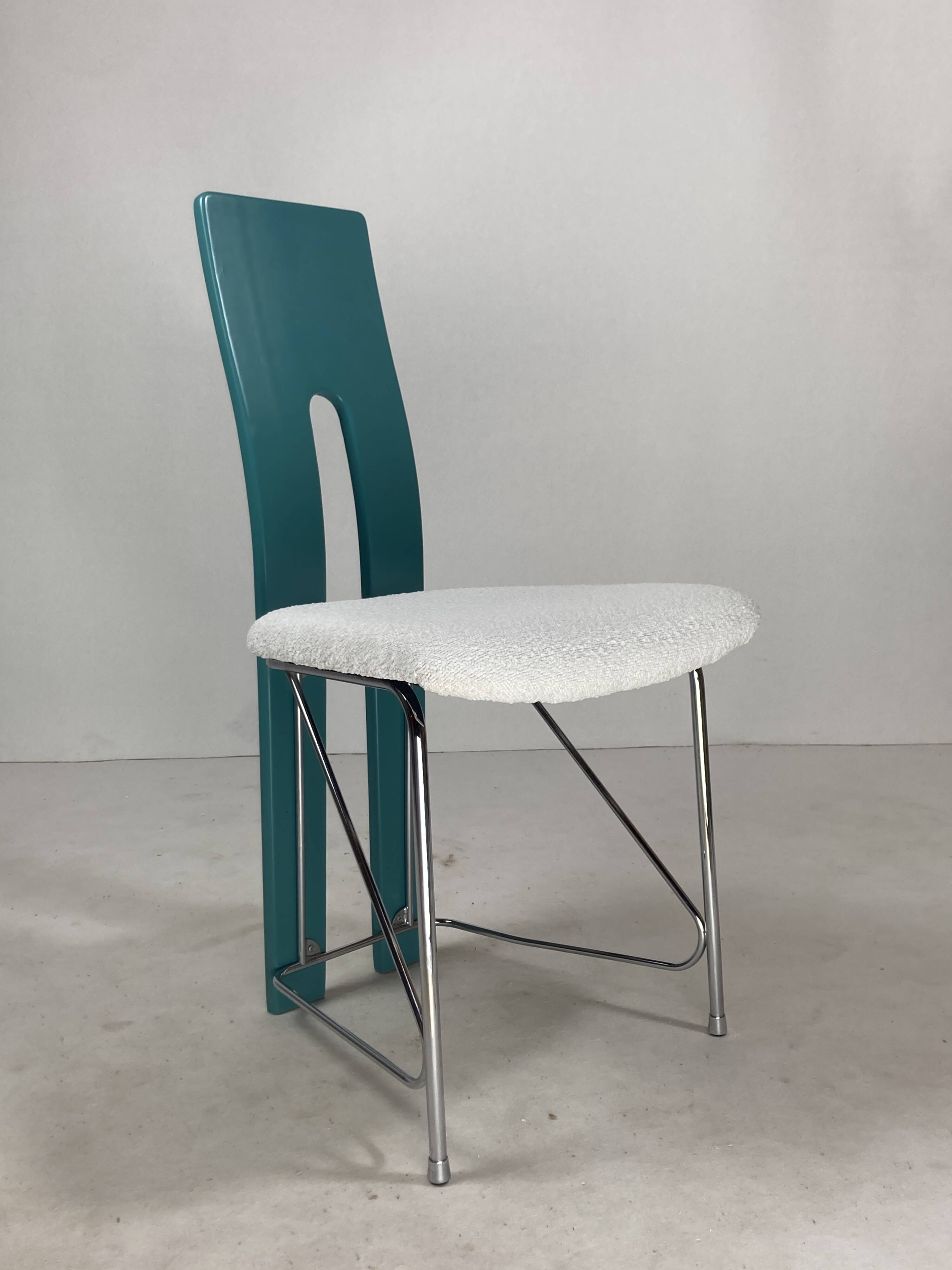 Set of 6 Memphis dining chairs in bouclé, 1980s