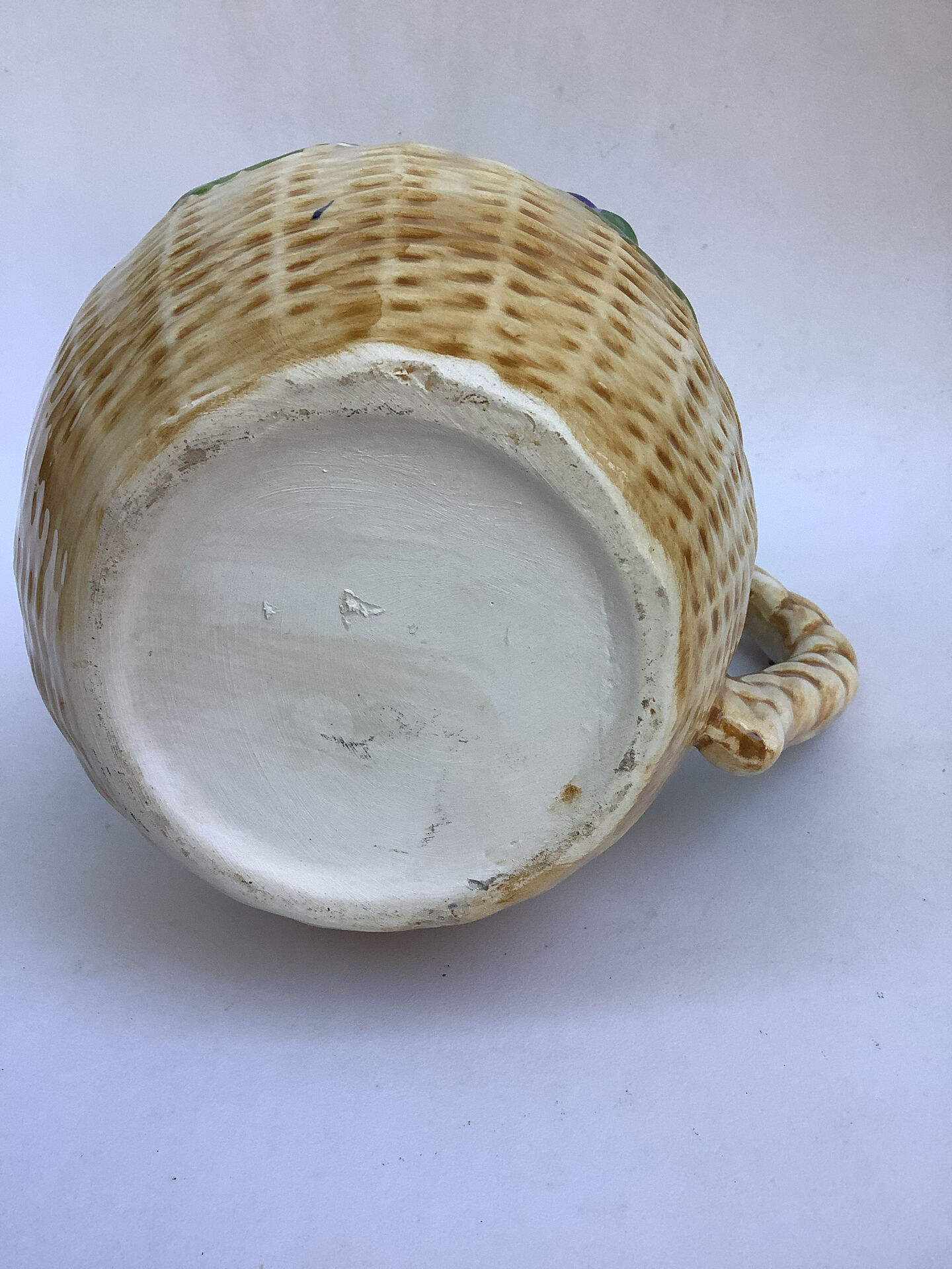 Vintage Portuguese ceramic pichet, barbotine, vine decoration and