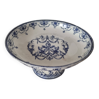 Plat compotier ancien moustiers jules vieillard bourdeux sur socle, fin 19è