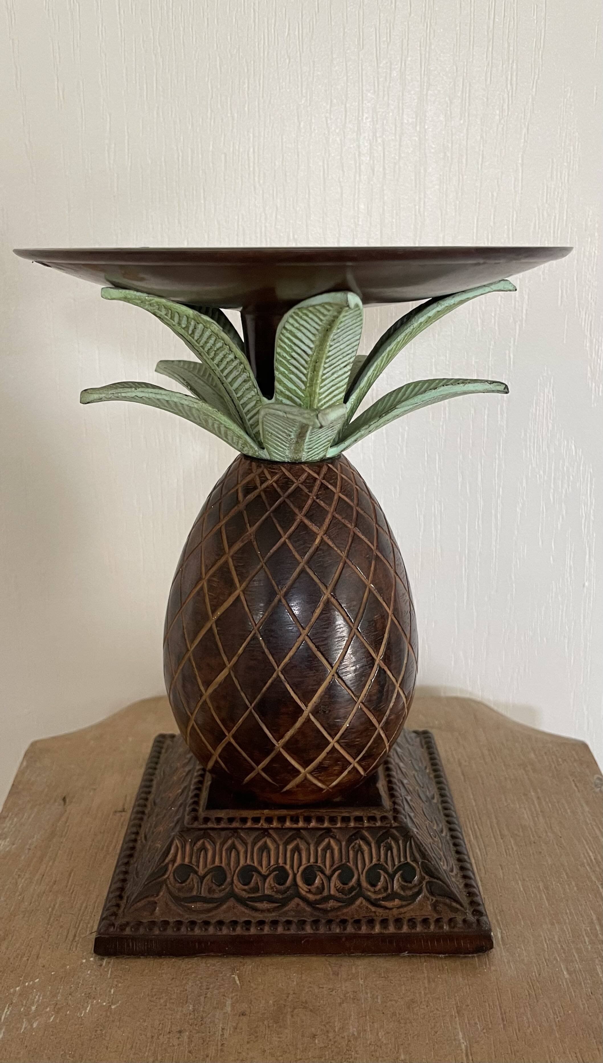 Pair of vintage bronze pineapple candlesticks