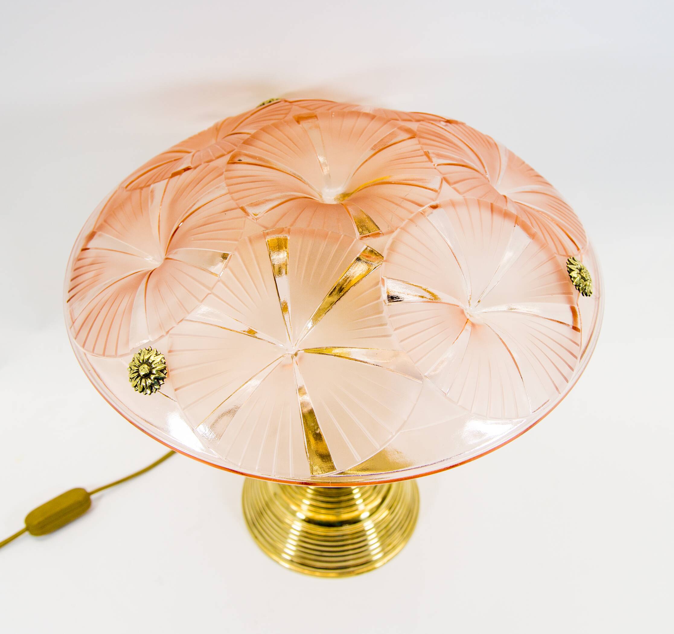 Lampe de table Dégué | Art Déco | Base en laiton lourd | millésime des années 1930