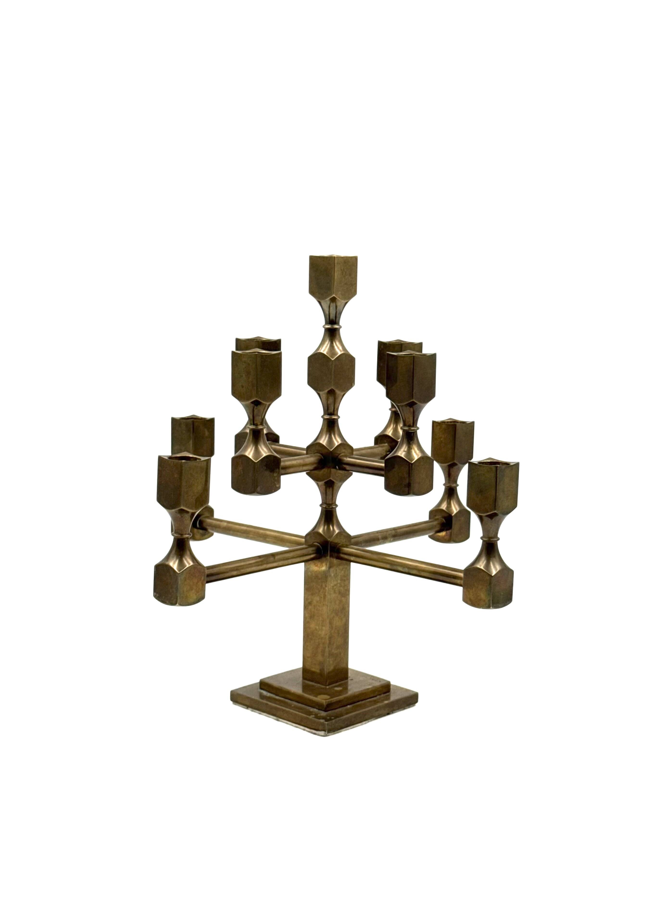 Modern solid brass candelabra, Lars Bergsten, Gusum Sweden 1990