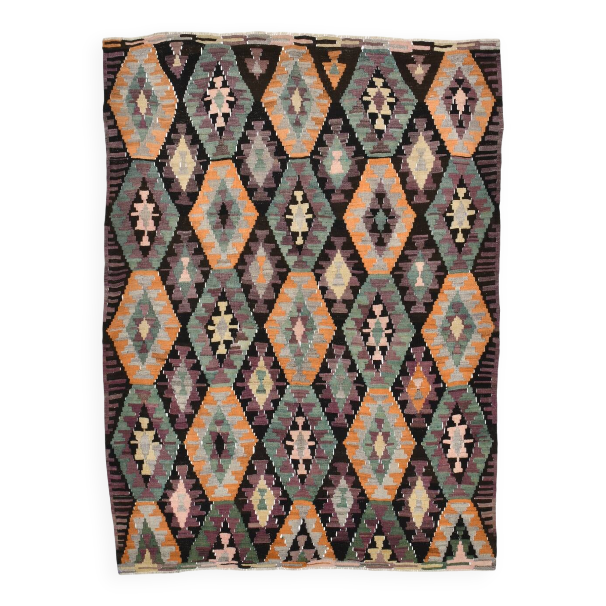 5x7 Green & Purple Geometic Persian Kilim Rug, 162x218Cm
