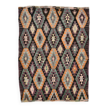 5x7 Green & Purple Geometic Persian Kilim Rug, 162x218Cm