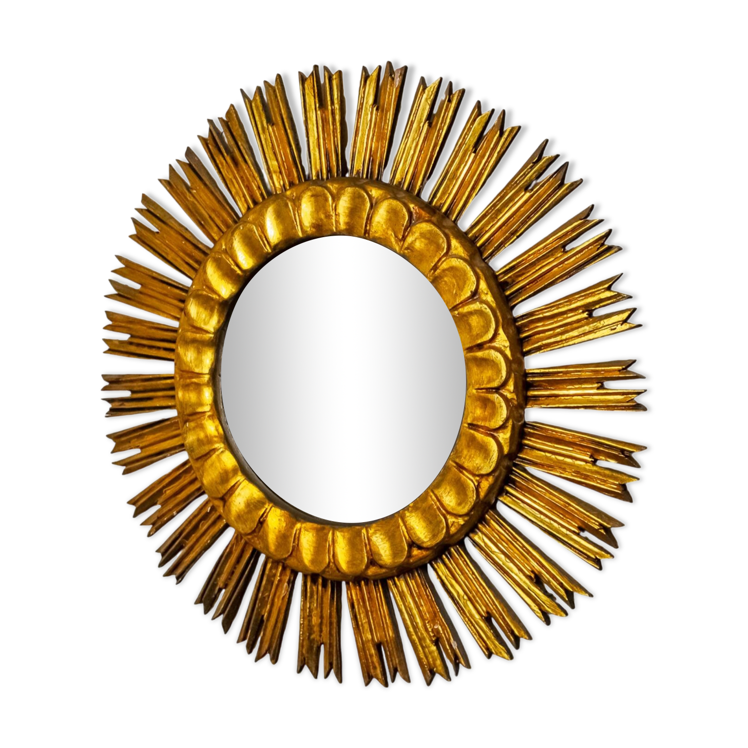 Miroir soleil en bois dorée, mid century, 54cm