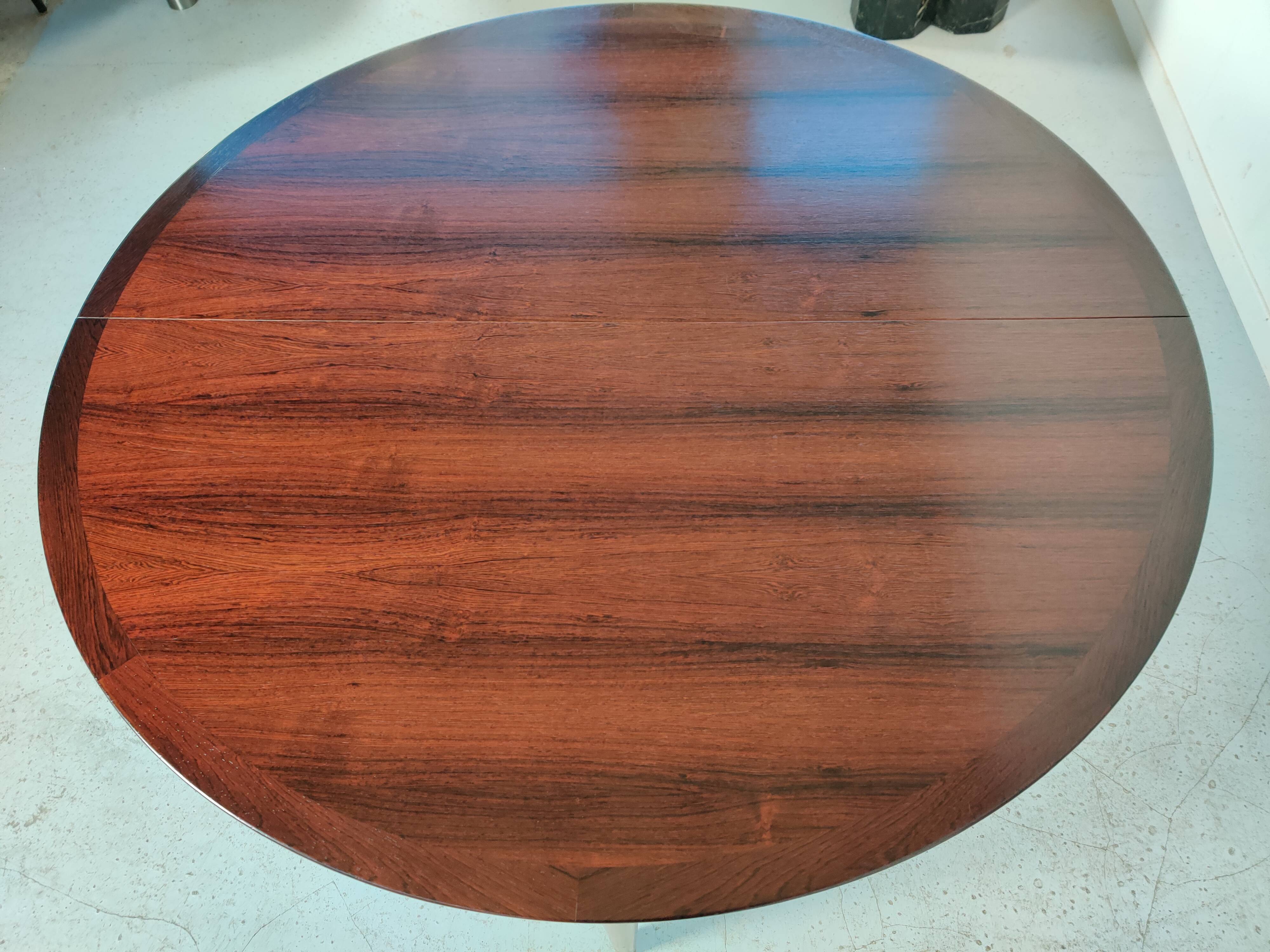 Table à manger ronde en palissandre avec rallonge, Lübke années 60/70