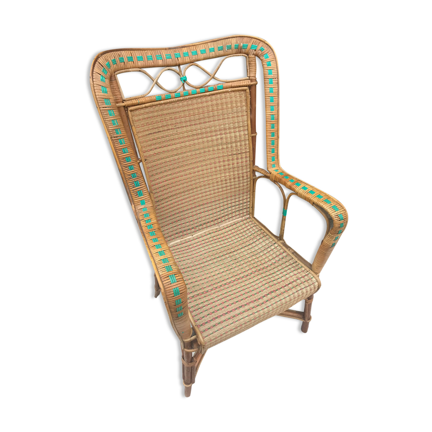 Rattan armchair with high back