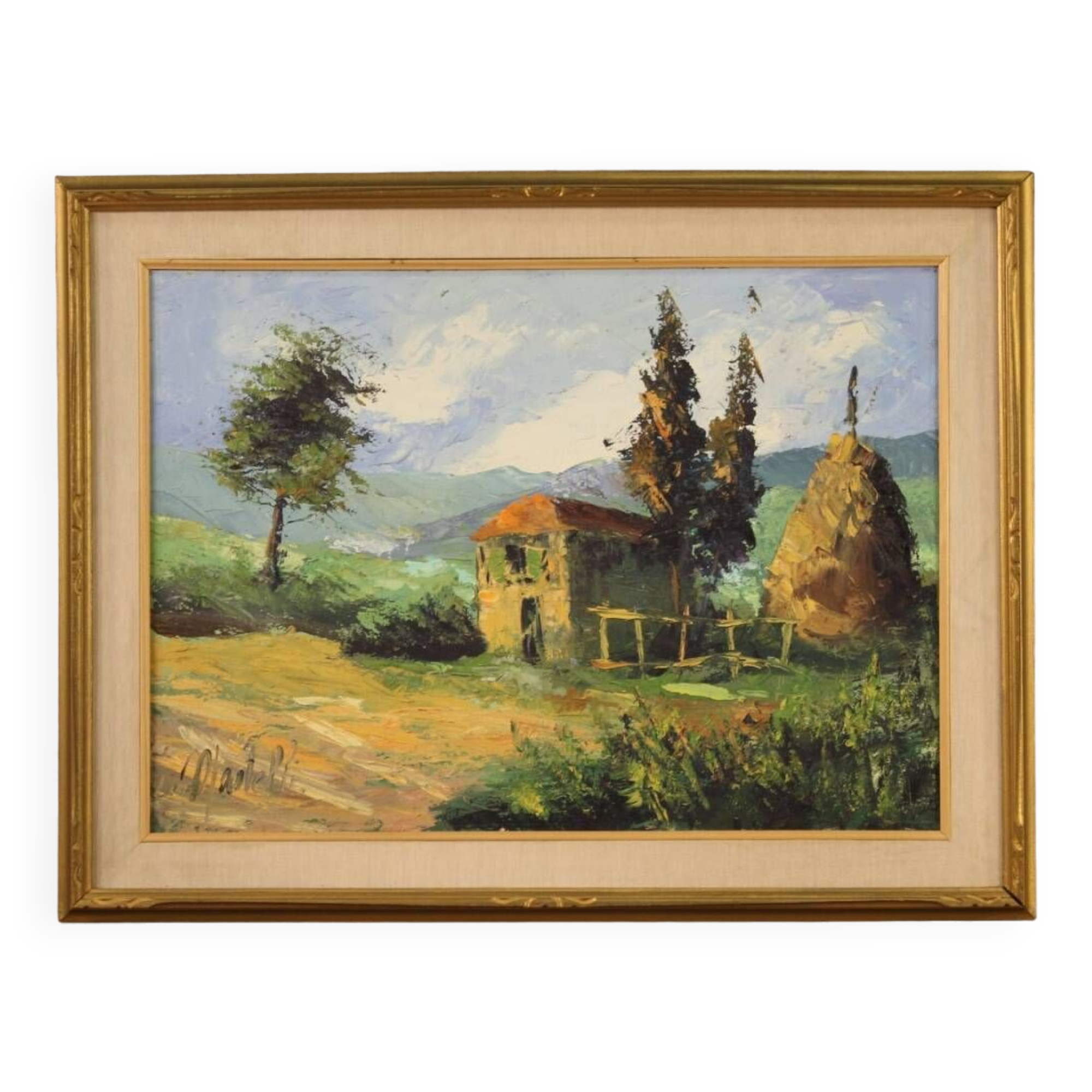Signed painting landscape of countryside from the 20th century