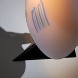 Postmodern Rhombus Shaped Table Lamp with Abstract Blue Stripes on Frosted Murano Glass