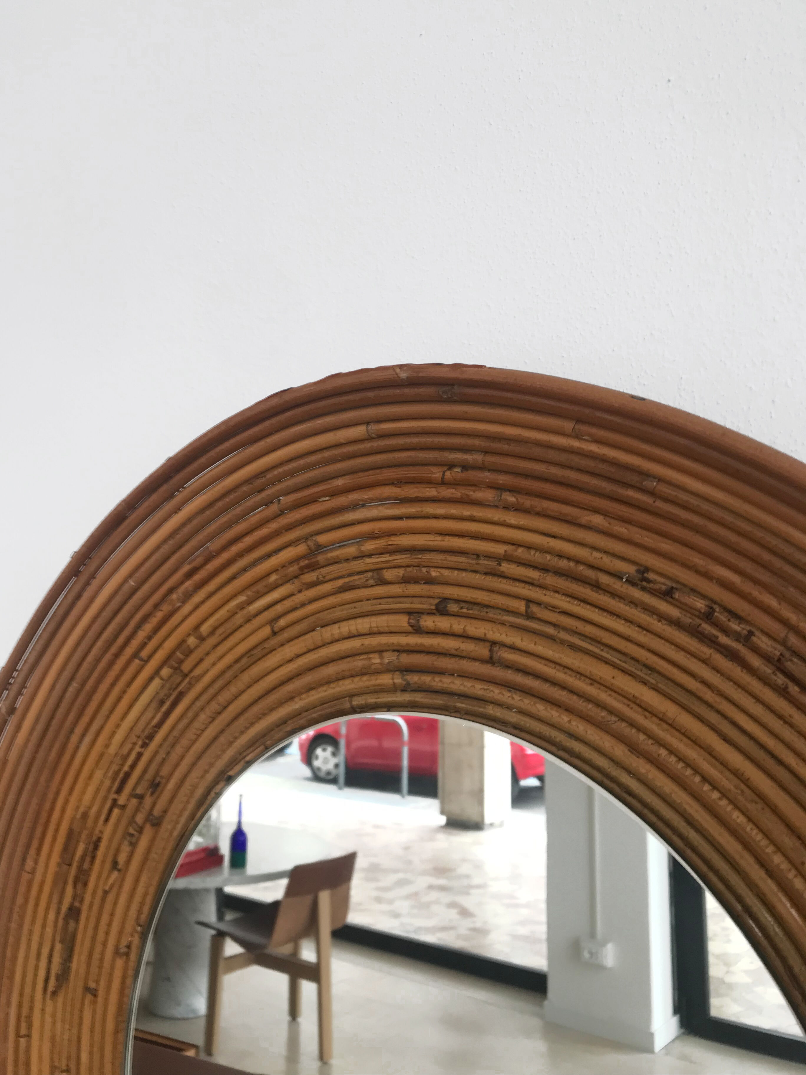 Italian rattan bamboo wall mirror, 1960s, 65 cm