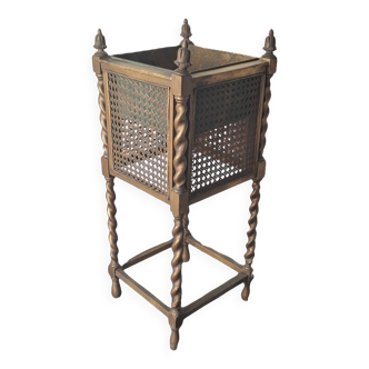 Antique Caned Fern Planter on Spiral Turned Legs