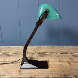 Erpé banker’s lamp with a turquoise enamel shade.