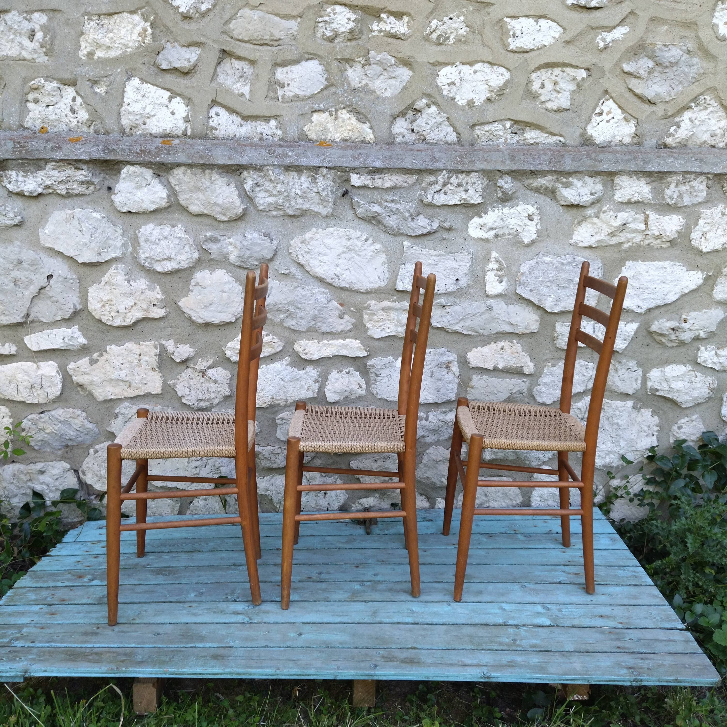 3 Scandinavian chairs seated in rope