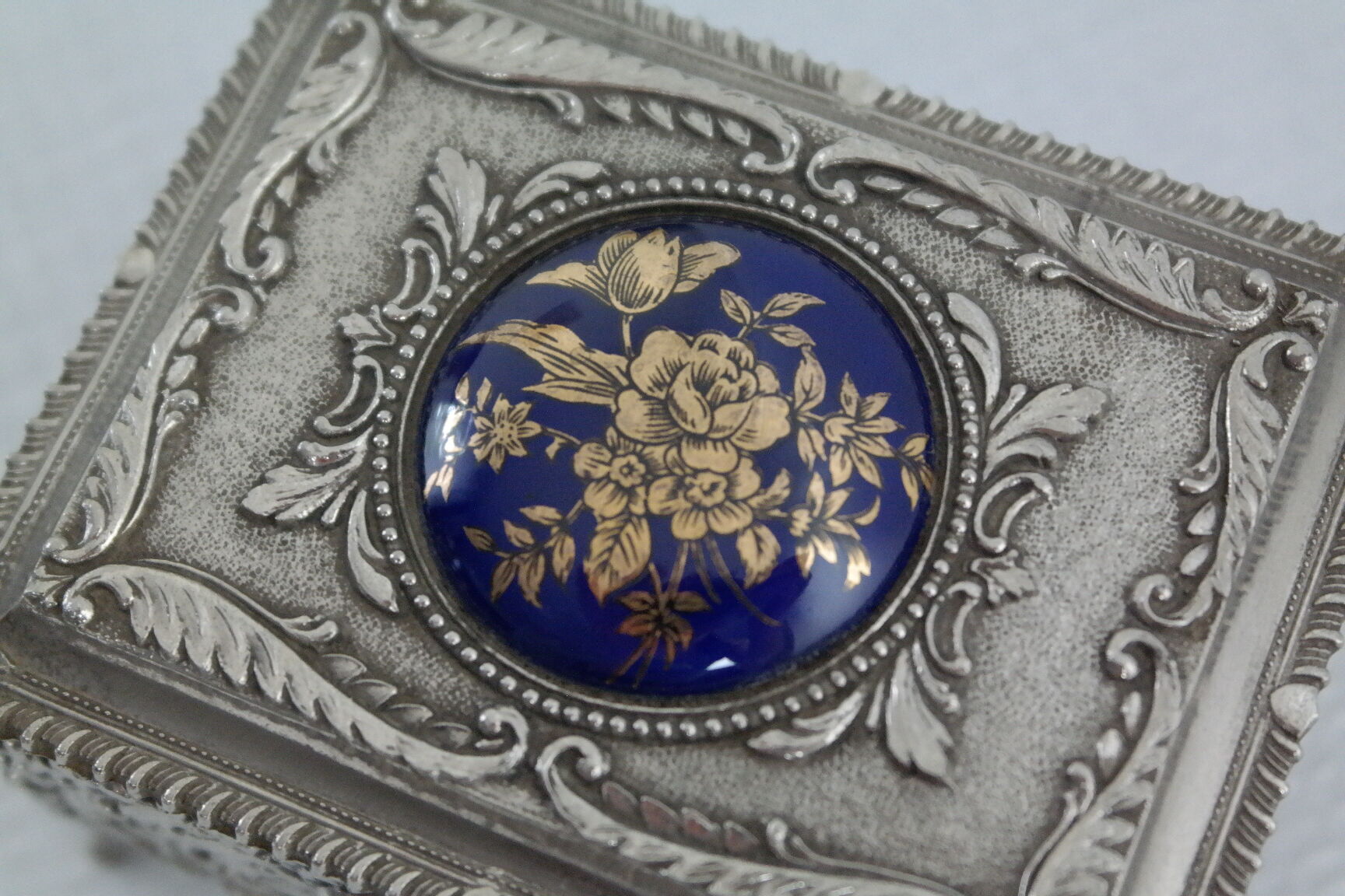Vintage Silver Metal Jewelry Box Japan
