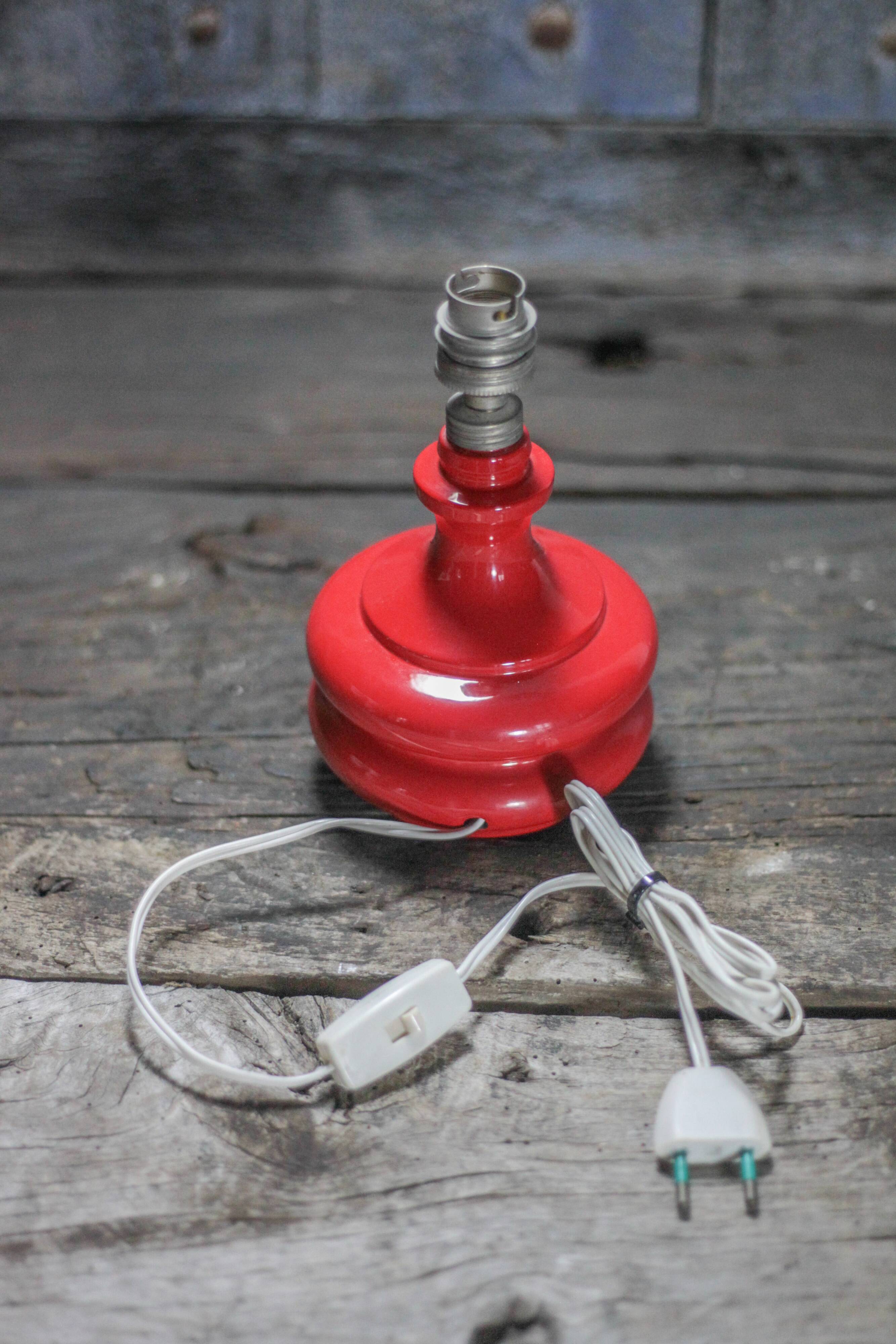 Vintage red glass lamp, table lamp, bedside lamp.