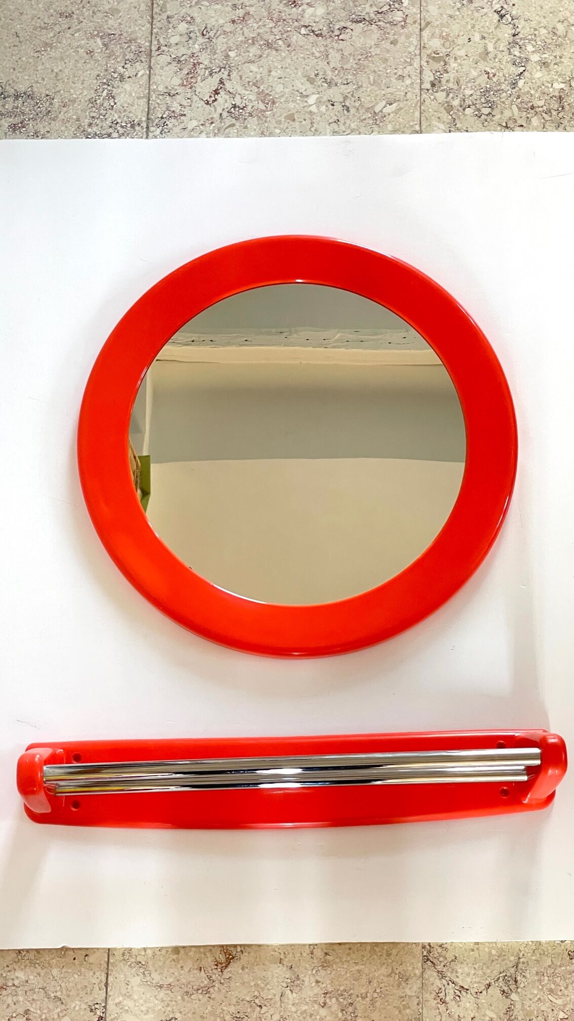 Round orange wall mirror by syla 70 years