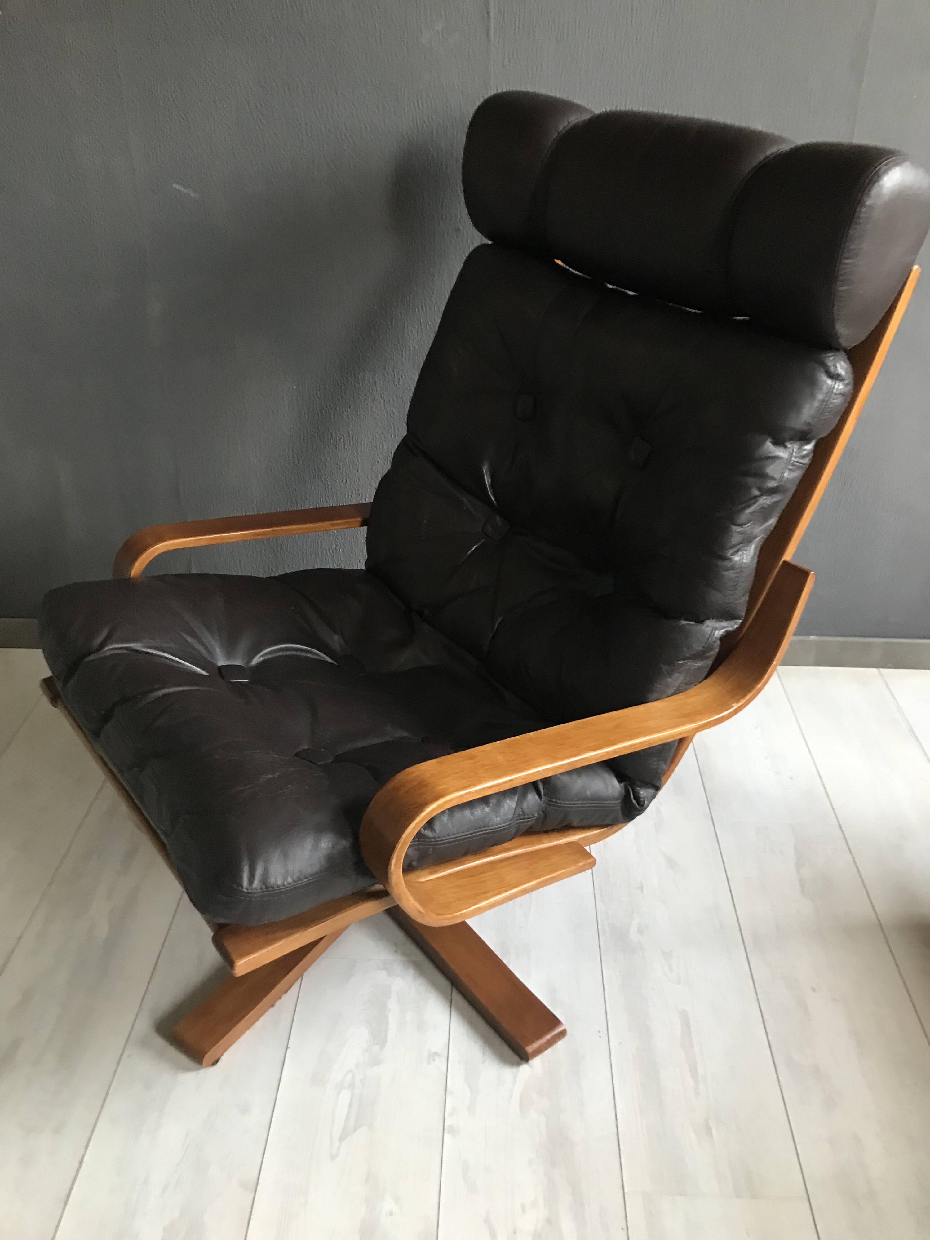 Fauteuil vintage en cuir danois des années 70