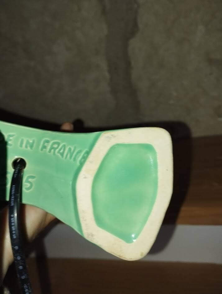 Green water slipware lamp base numbered – 1950s