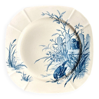 Assiette à gâteau Gien en terre de fer bleue, service "Oiseaux" vers 1870 n°1