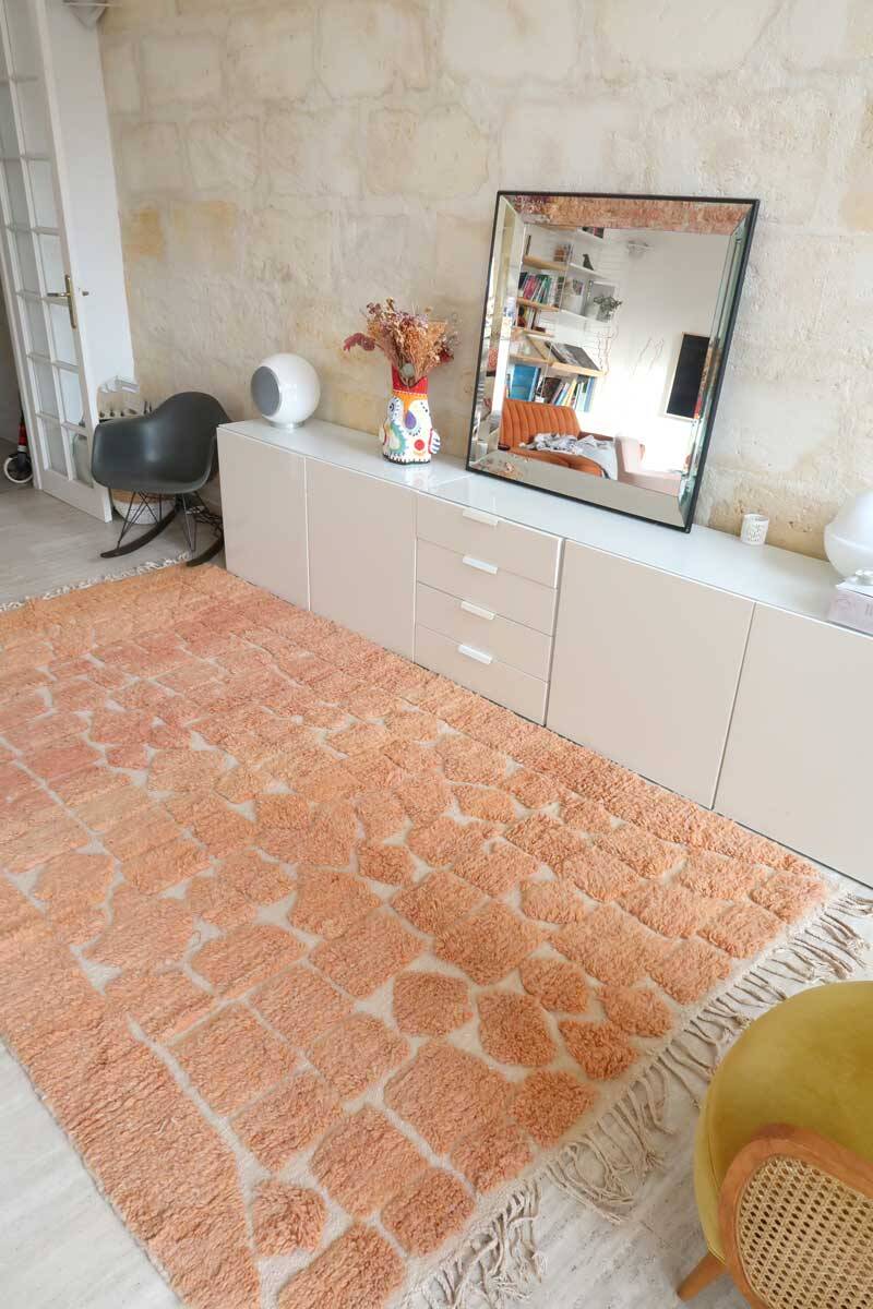 Large Berber rug Beni Ouarain ochre mottled wool
