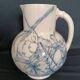 Pitcher jug vase earthenware floral decor blue early 20th century
