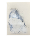 Painting signed charcoal “woman with fan”