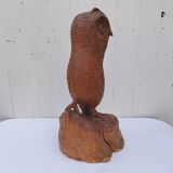 Large wooden owl, sculpture by Alain Dréan, Auray